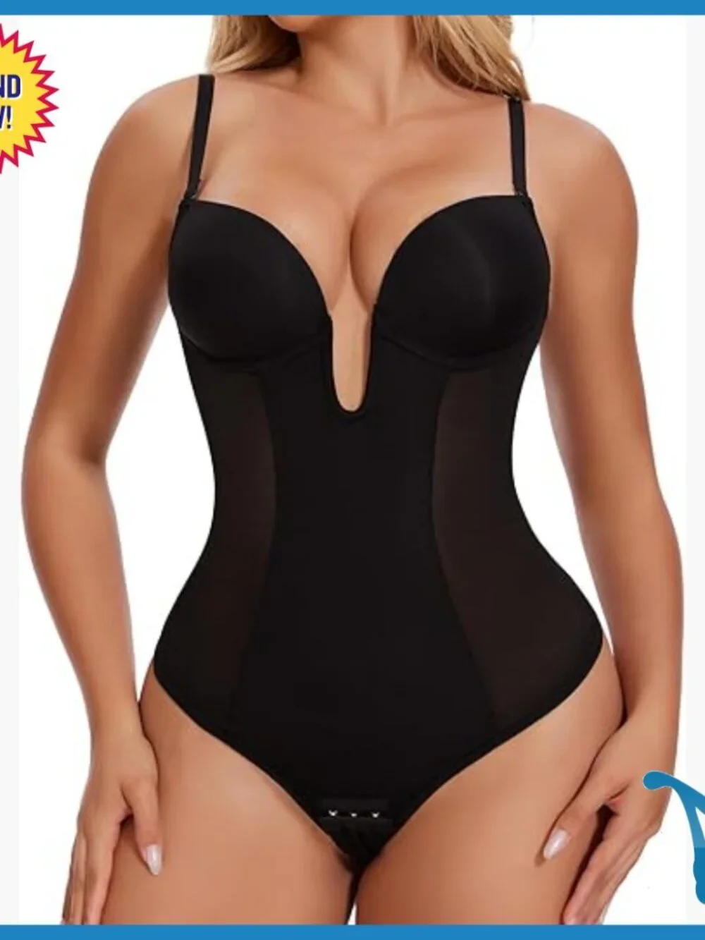 Backless Plunge Shapewear Bodysuit with Built-in Bra Tummy Control